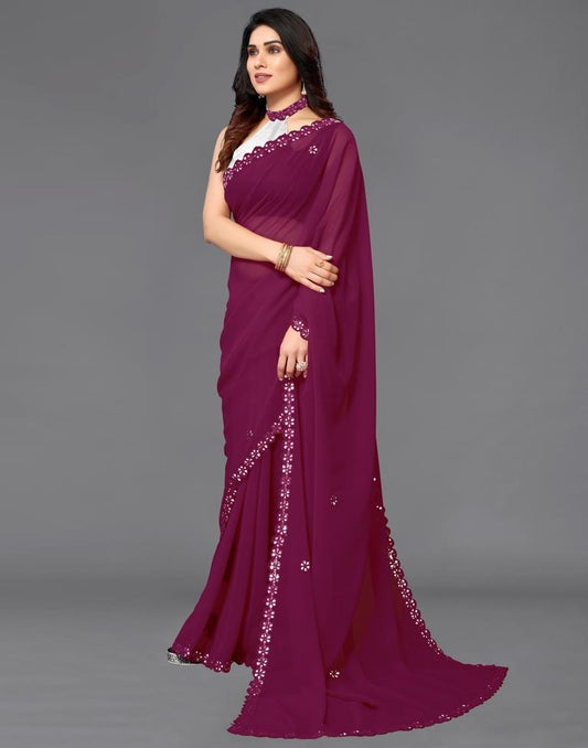 Magenta Georgette Embroidery Saree