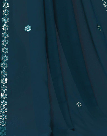 Teal Blue Georgette Embroidery Saree