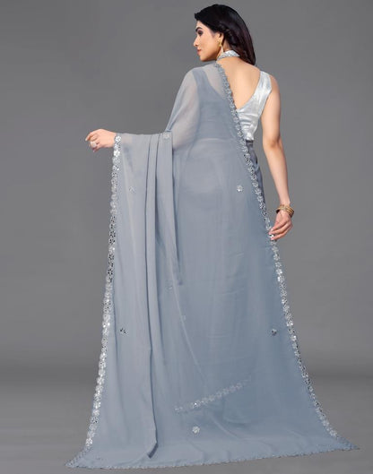Grey Georgette Embroidery Saree
