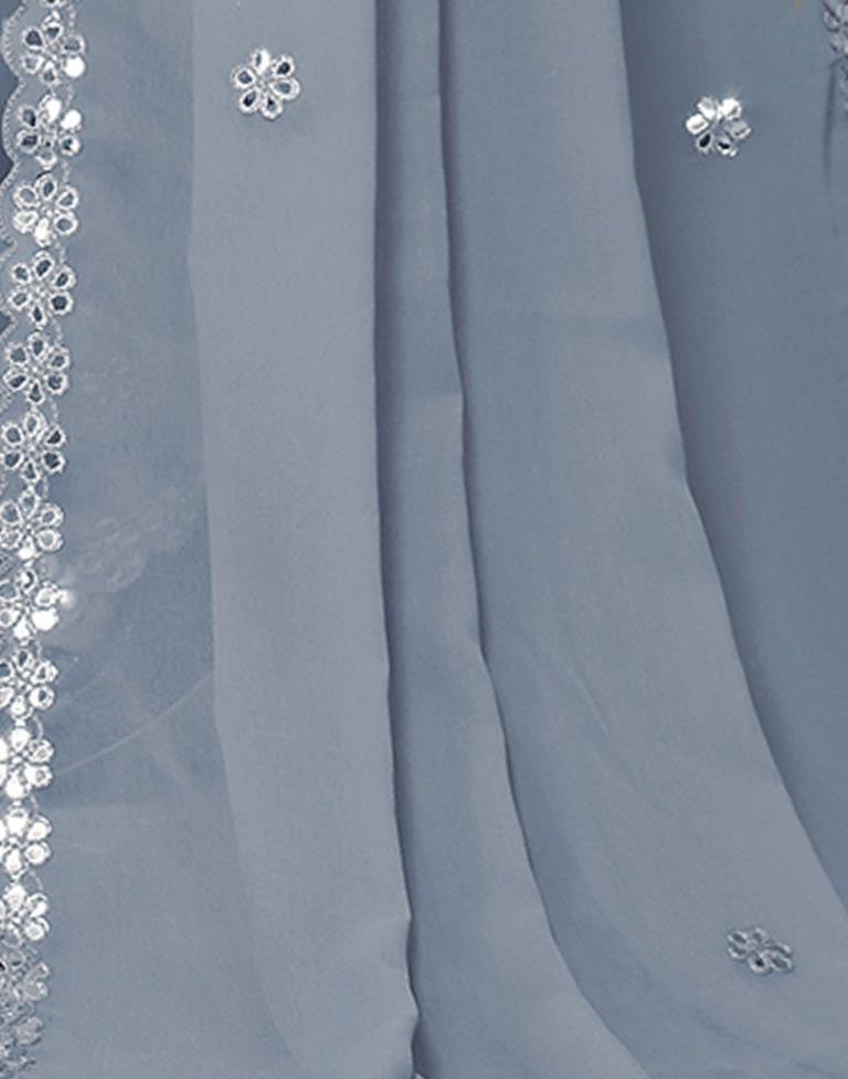 Grey Georgette Embroidery Saree