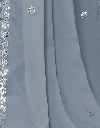 Grey Georgette Embroidery Saree