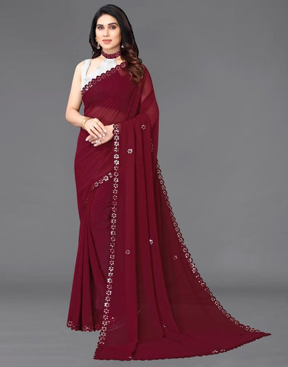 Maroon Georgette Embroidery Saree