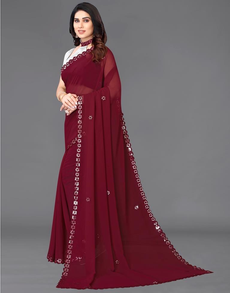 Maroon Georgette Embroidery Saree