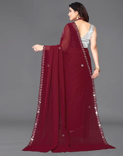Maroon Georgette Embroidery Saree
