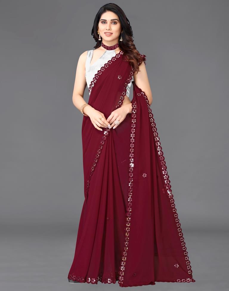 Maroon Georgette Embroidery Saree