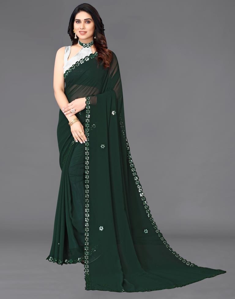 Bottle Green Georgette Embroidery Saree