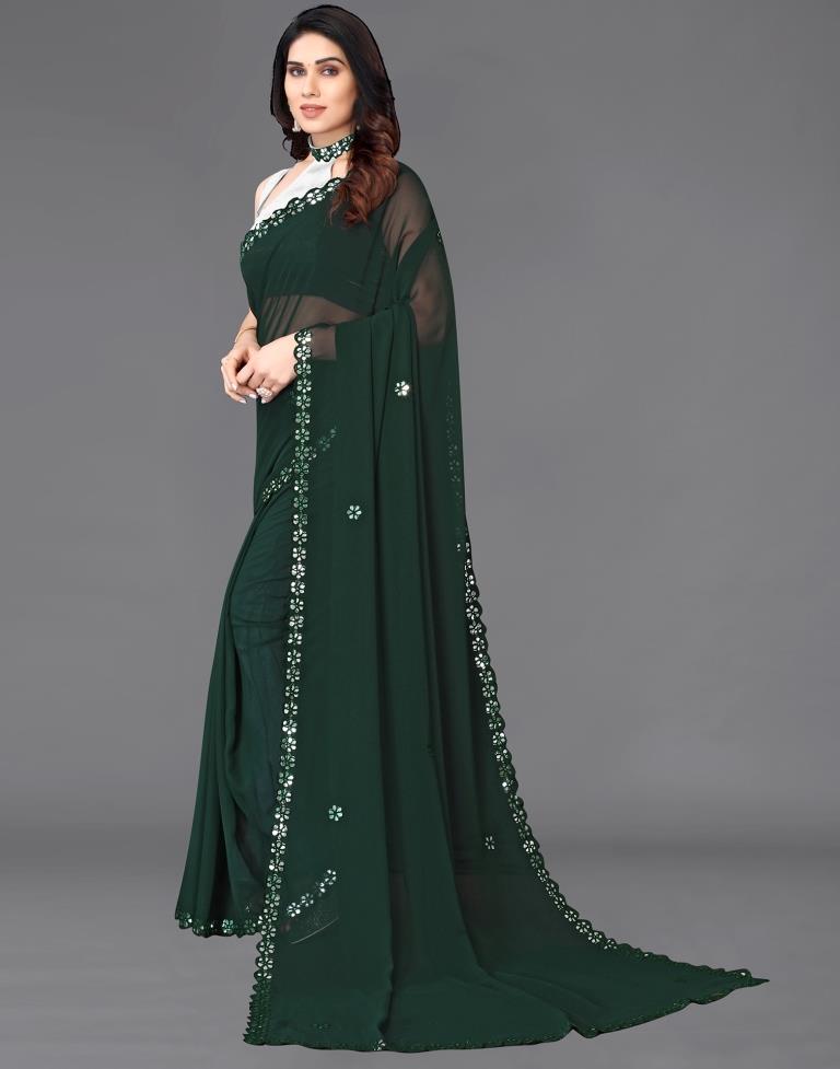 Bottle Green Georgette Embroidery Saree