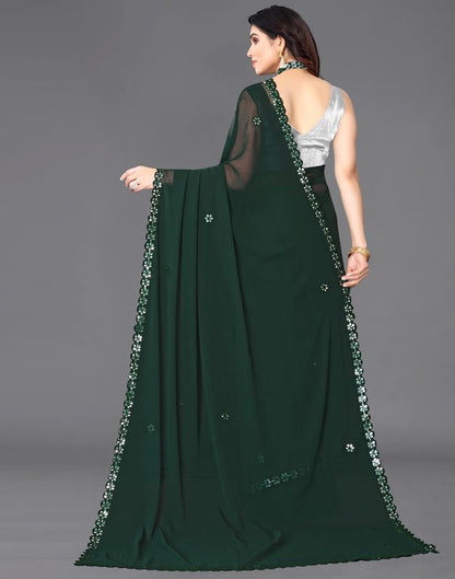 Bottle Green Georgette Embroidery Saree