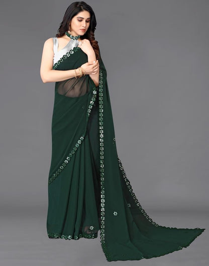 Bottle Green Georgette Embroidery Saree
