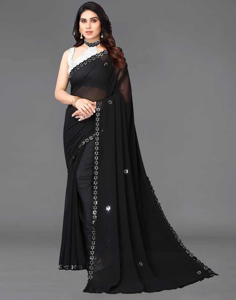 Black Georgette Embroidery Saree