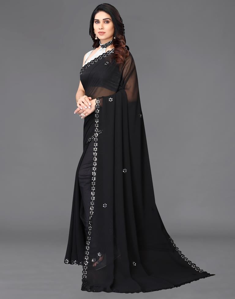 Black Georgette Embroidery Saree