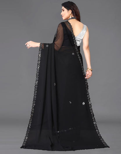 Black Georgette Embroidery Saree