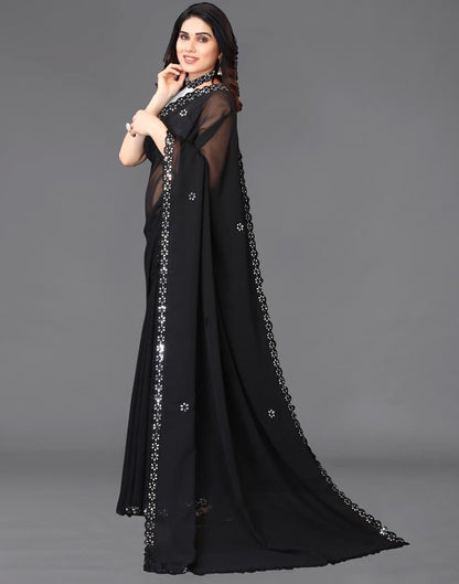 Black Georgette Embroidery Saree