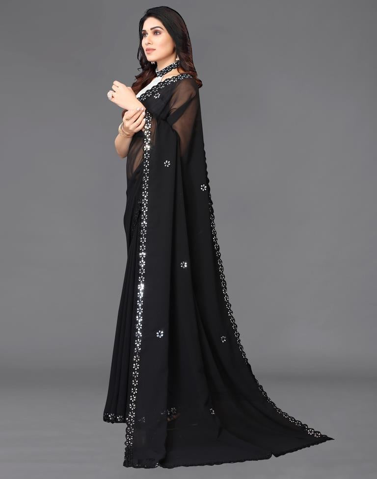 Black Georgette Embroidery Saree