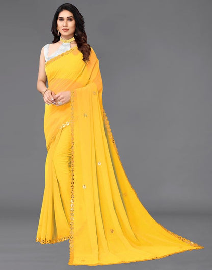 Yellow Georgette Embroidery Saree