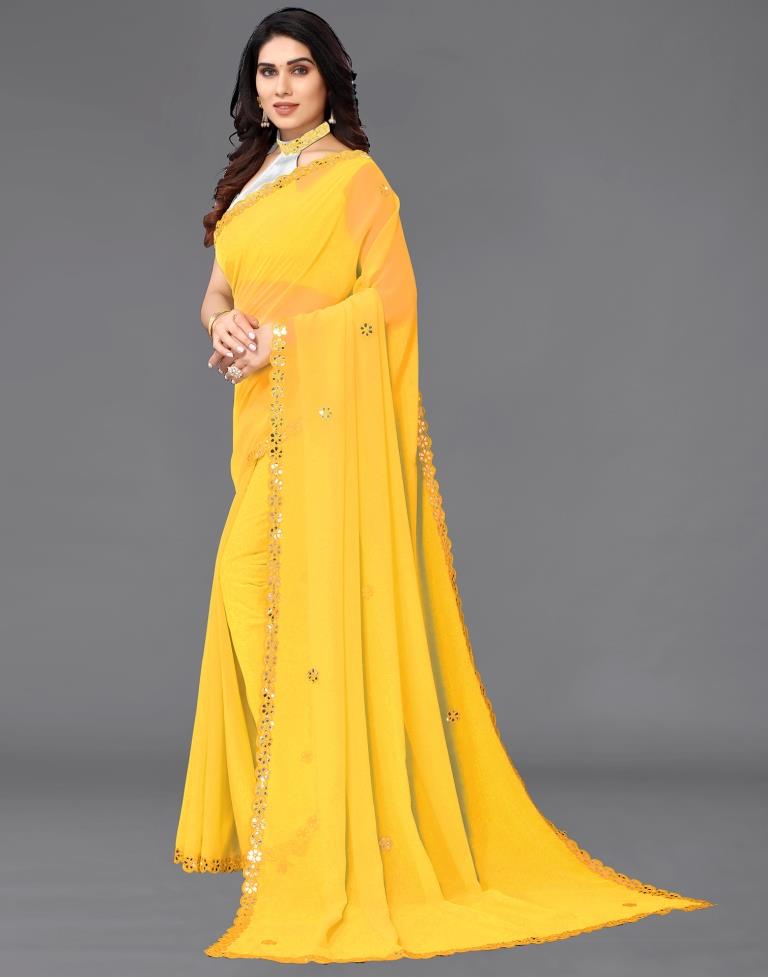 Yellow Georgette Embroidery Saree