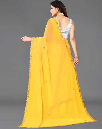 Yellow Georgette Embroidery Saree