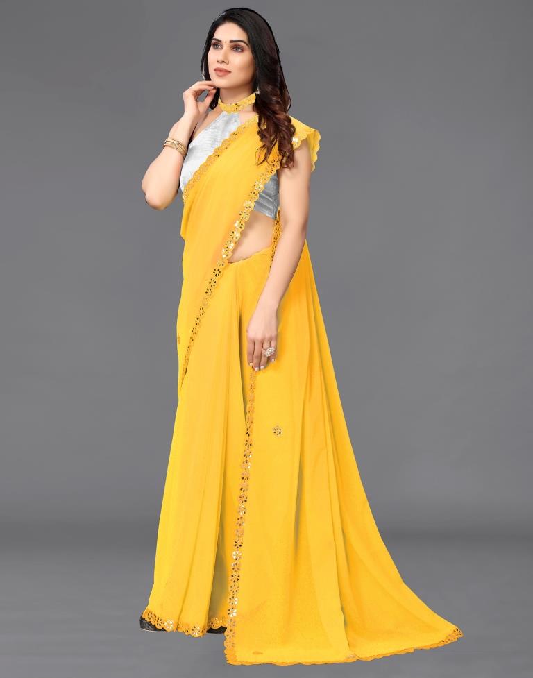 Yellow Georgette Embroidery Saree