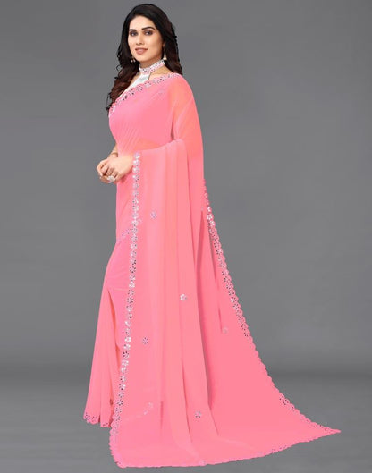 Rose Pink Georgette Embroidery Saree