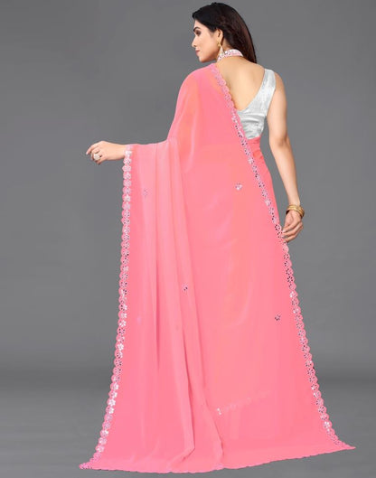 Rose Pink Georgette Embroidery Saree