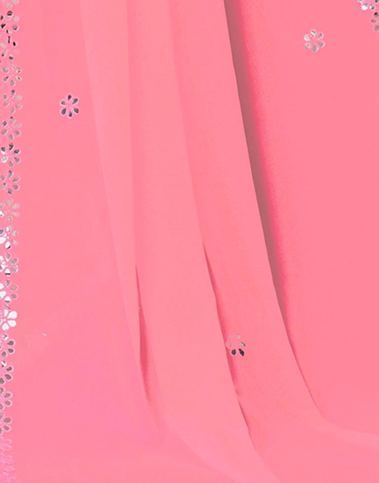 Rose Pink Georgette Embroidery Saree