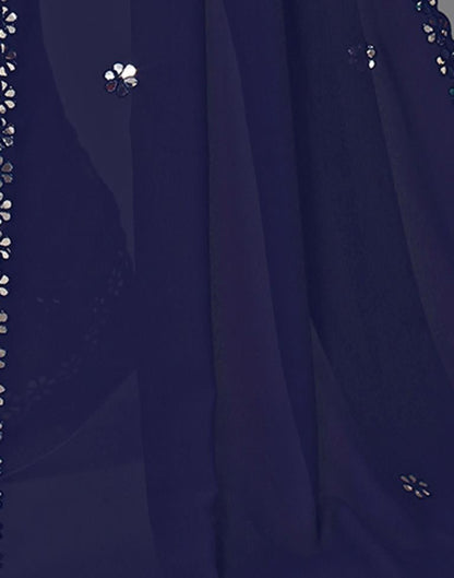 Dark Royal Blue Georgette Embroidery Saree