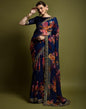 Navy Blue Printed Chiffon Saree