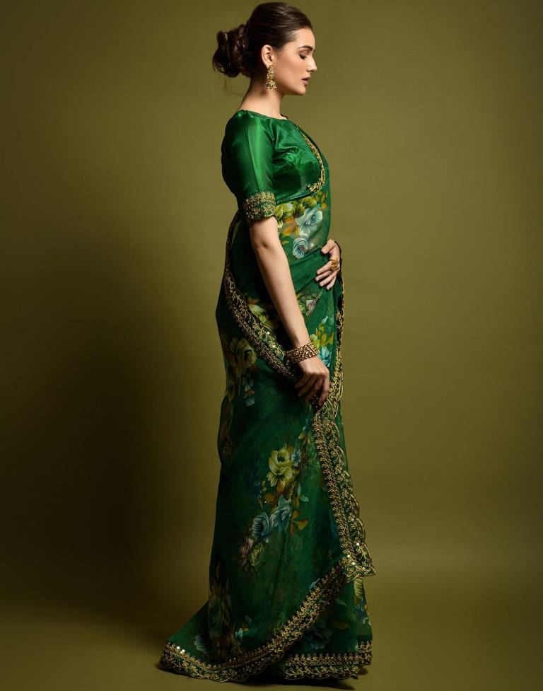 Green Printed Chiffon Saree