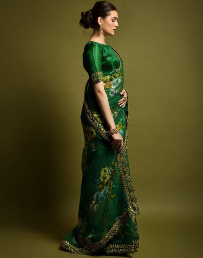 Green Printed Chiffon Saree