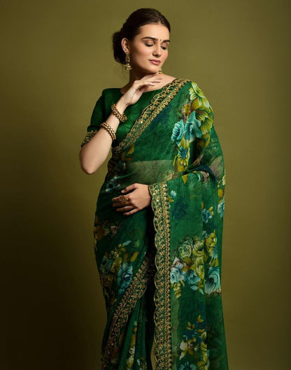 Green Printed Chiffon Saree