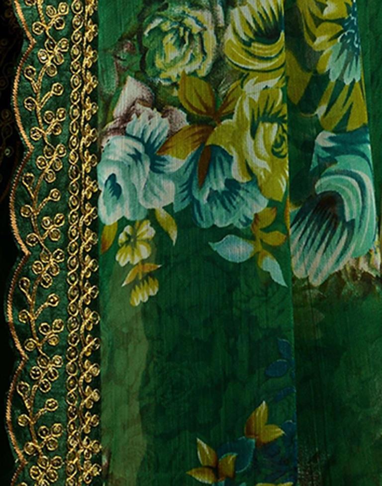 Green Printed Chiffon Saree