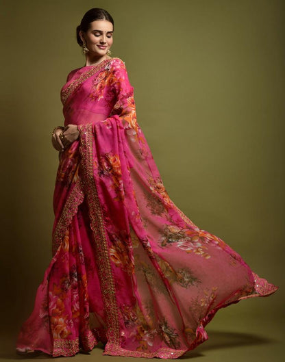 Pink Printed Chiffon Saree