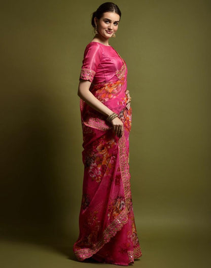 Pink Printed Chiffon Saree