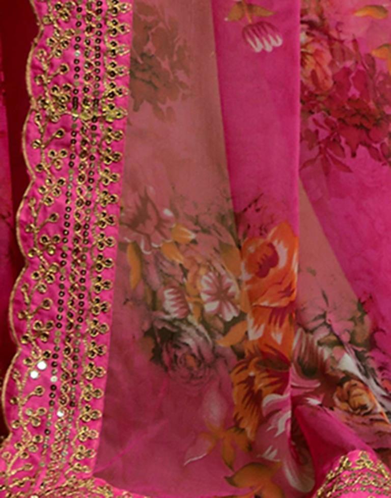 Pink Printed Chiffon Saree