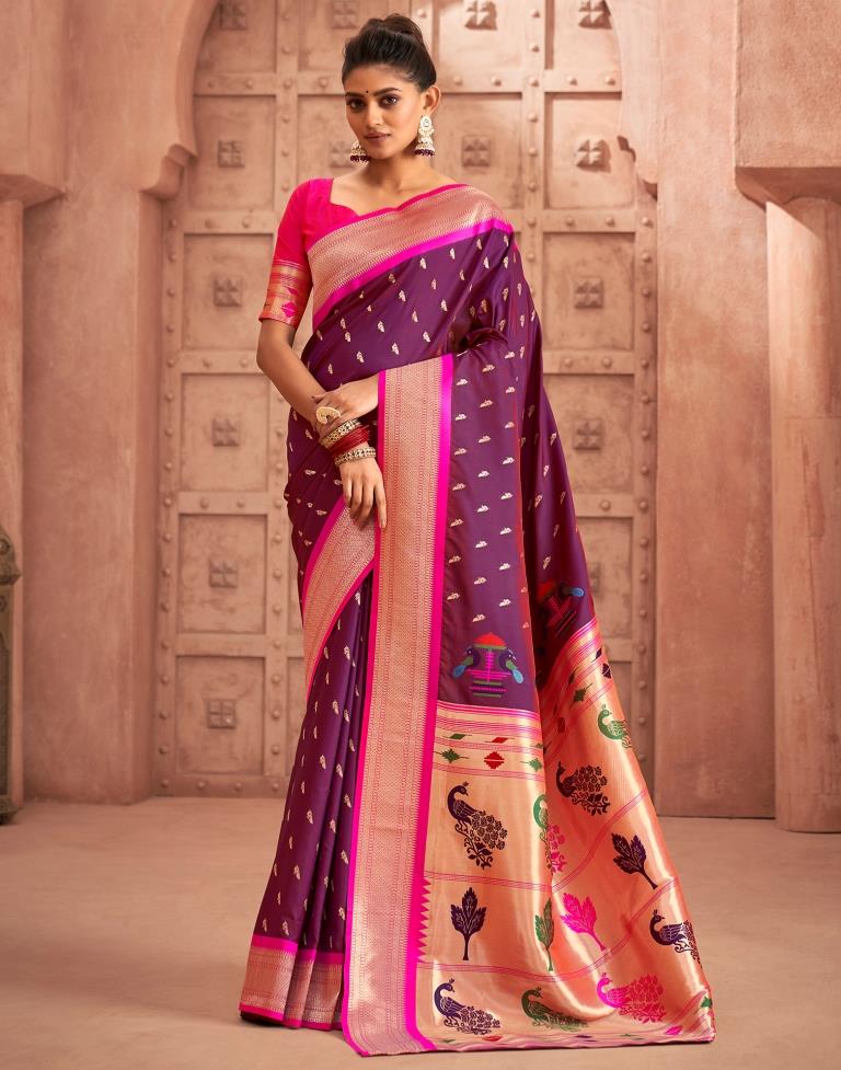 Wine Weaving Silk Paithani Saree