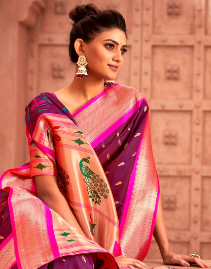 Wine Weaving Silk Paithani Saree