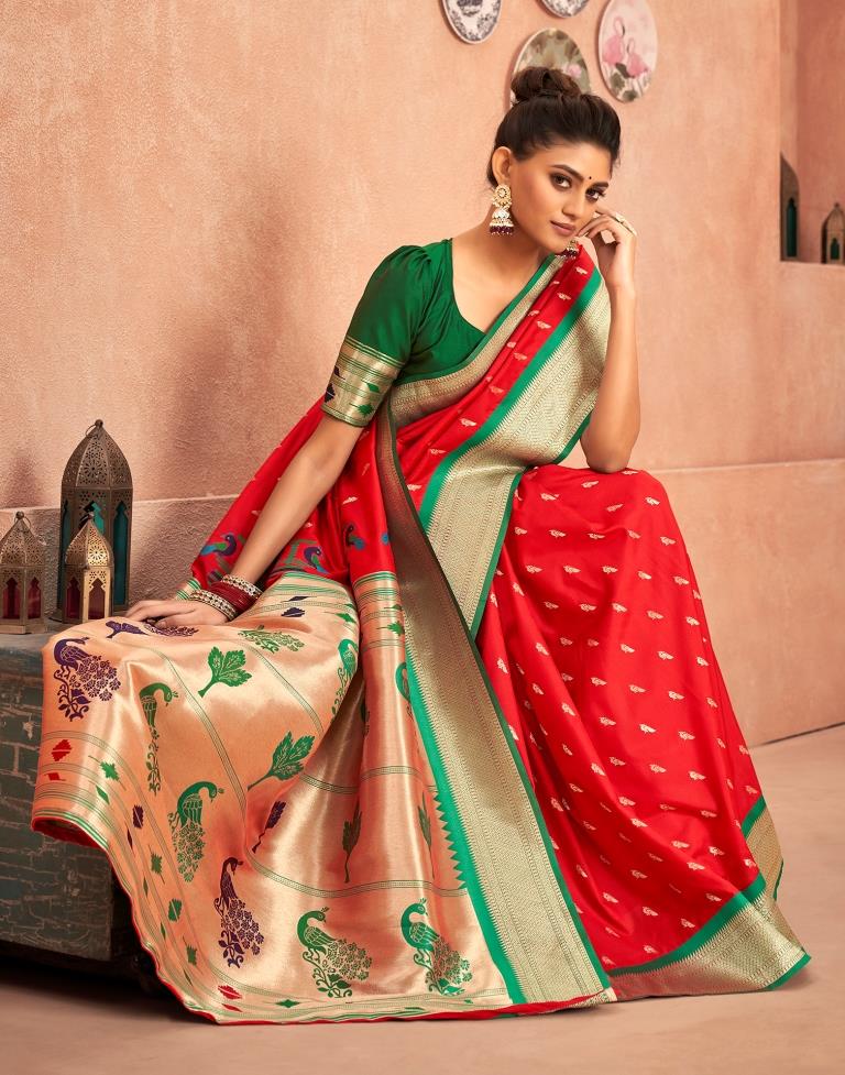 Red Weaving Silk Paithani Saree