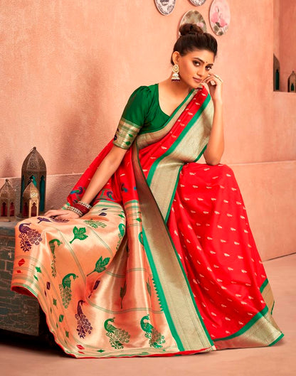 Red Weaving Silk Paithani Saree