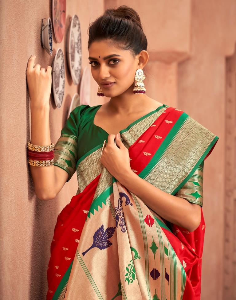 Red Weaving Silk Paithani Saree
