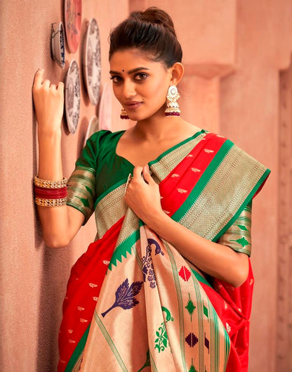 Red Weaving Silk Paithani Saree