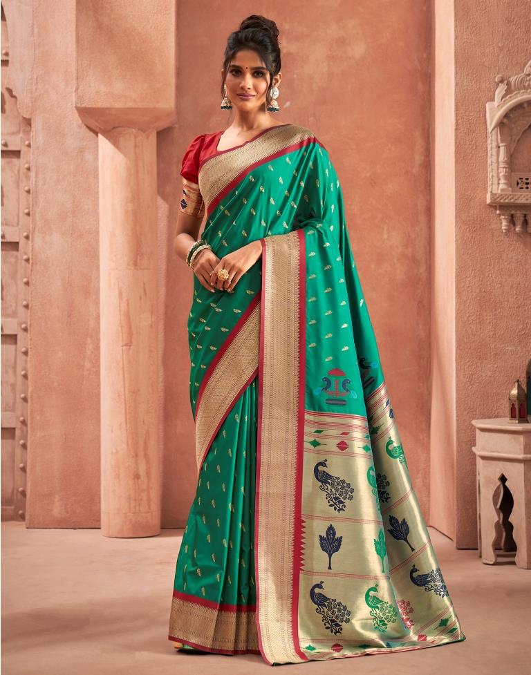 Rama Green Weaving Silk Paithani Saree