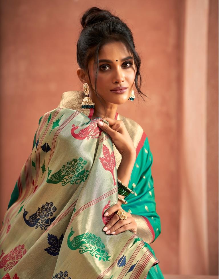 Rama Green Weaving Silk Paithani Saree