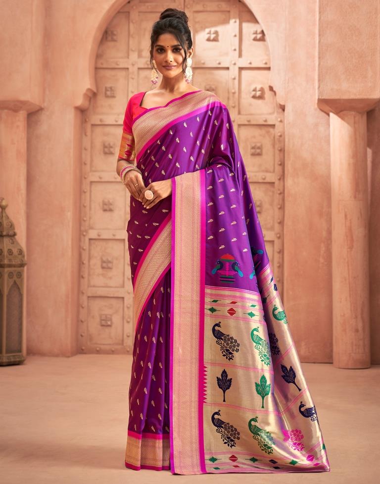 Purple Weaving Silk Paithani Saree