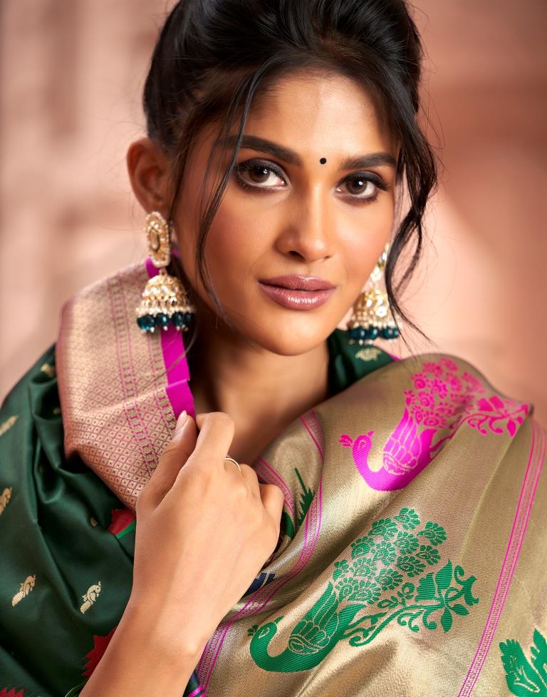 Dark Green Weaving Silk Paithani Saree