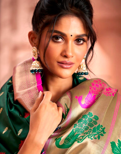 Dark Green Weaving Silk Paithani Saree