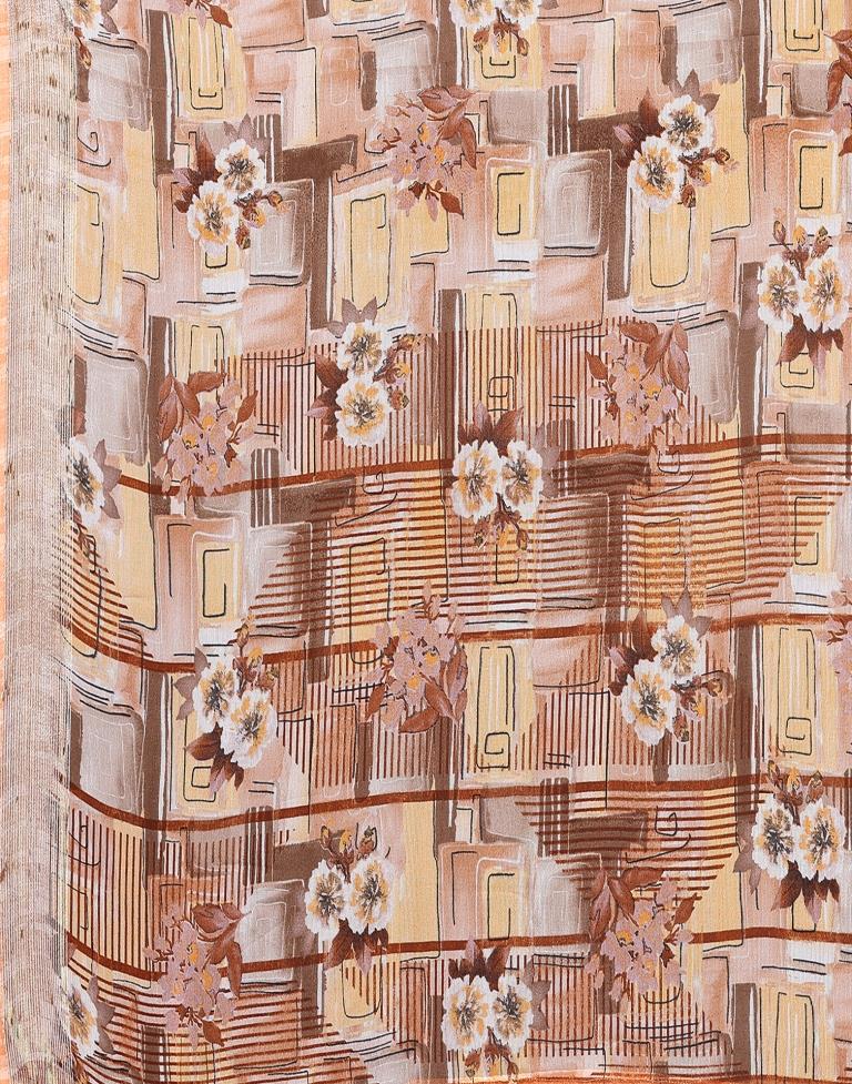 Light Brown Chiffon Floral Printed Saree