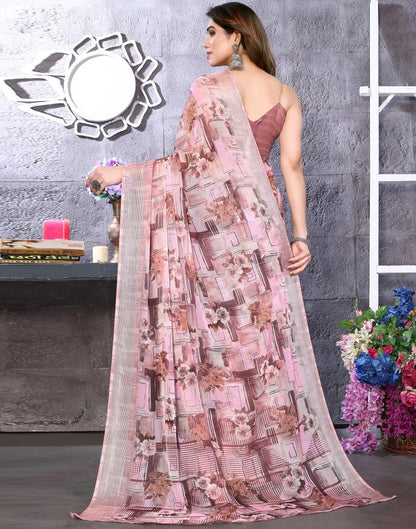 Light Pink Chiffon Floral Printed Saree