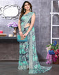 Turquoise Chiffon Floral Printed Saree
