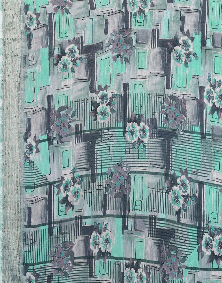 Turquoise Chiffon Floral Printed Saree