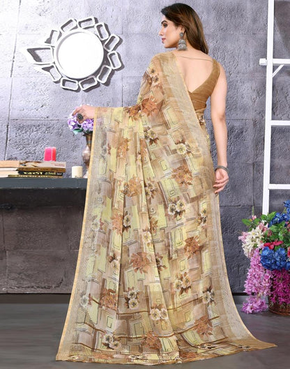 Light Yellow Chiffon Floral Printed Saree